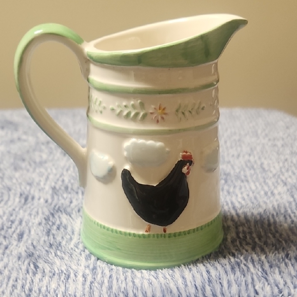 Vintage Green Ware Andrea West, Sigma Hen Rooster Cream Pitcher 1982 Farmhouse
